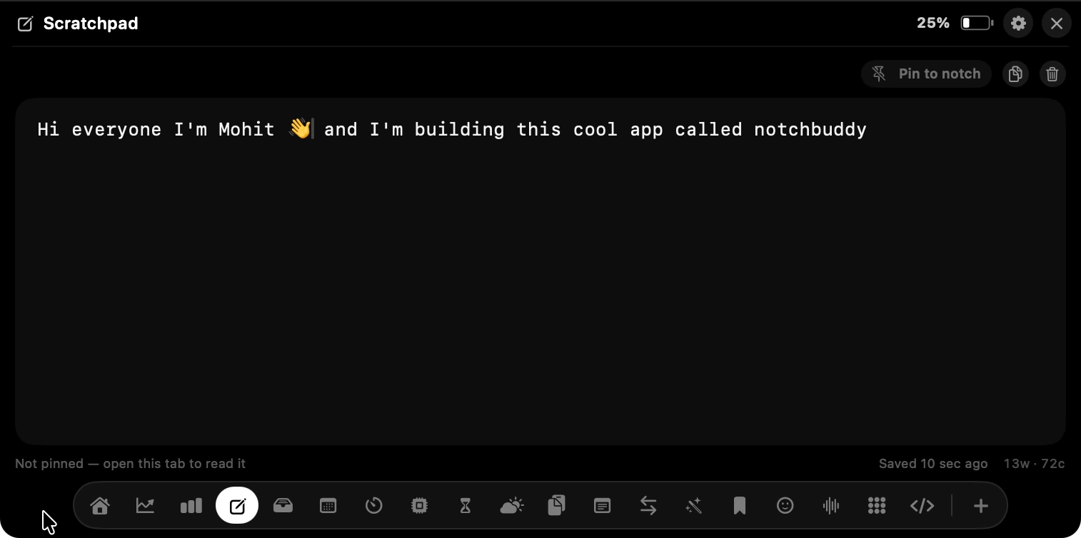 The Scratchpad panel with a single always-there text box
